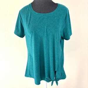 Beyond Yoga Women’s L Teal Tie Front Short Sleeve Activewear Top Made in USA